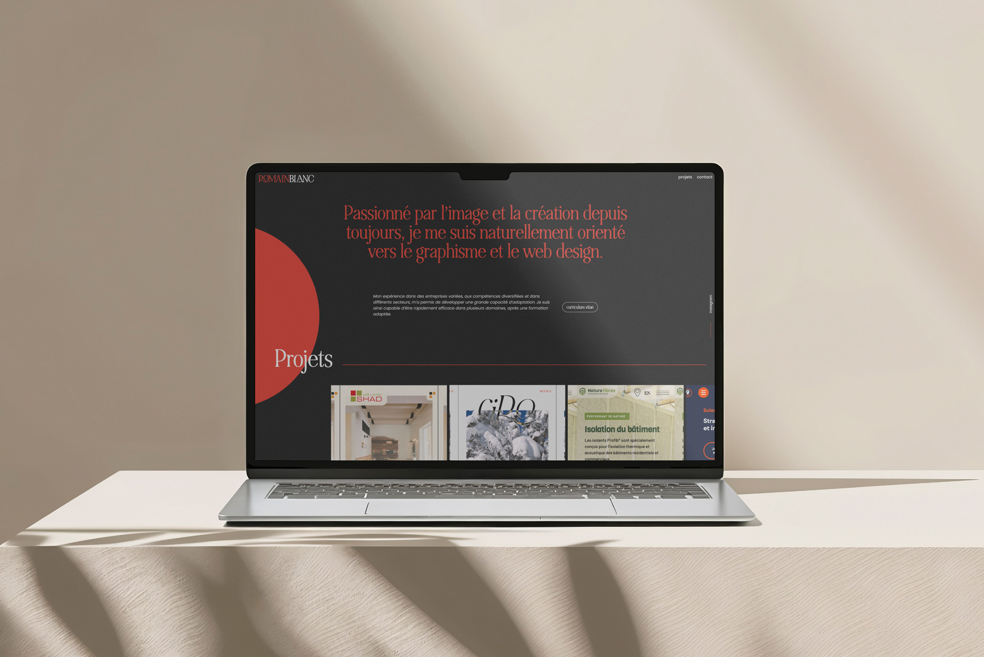 Site web Romain Blanc sur ordinateur